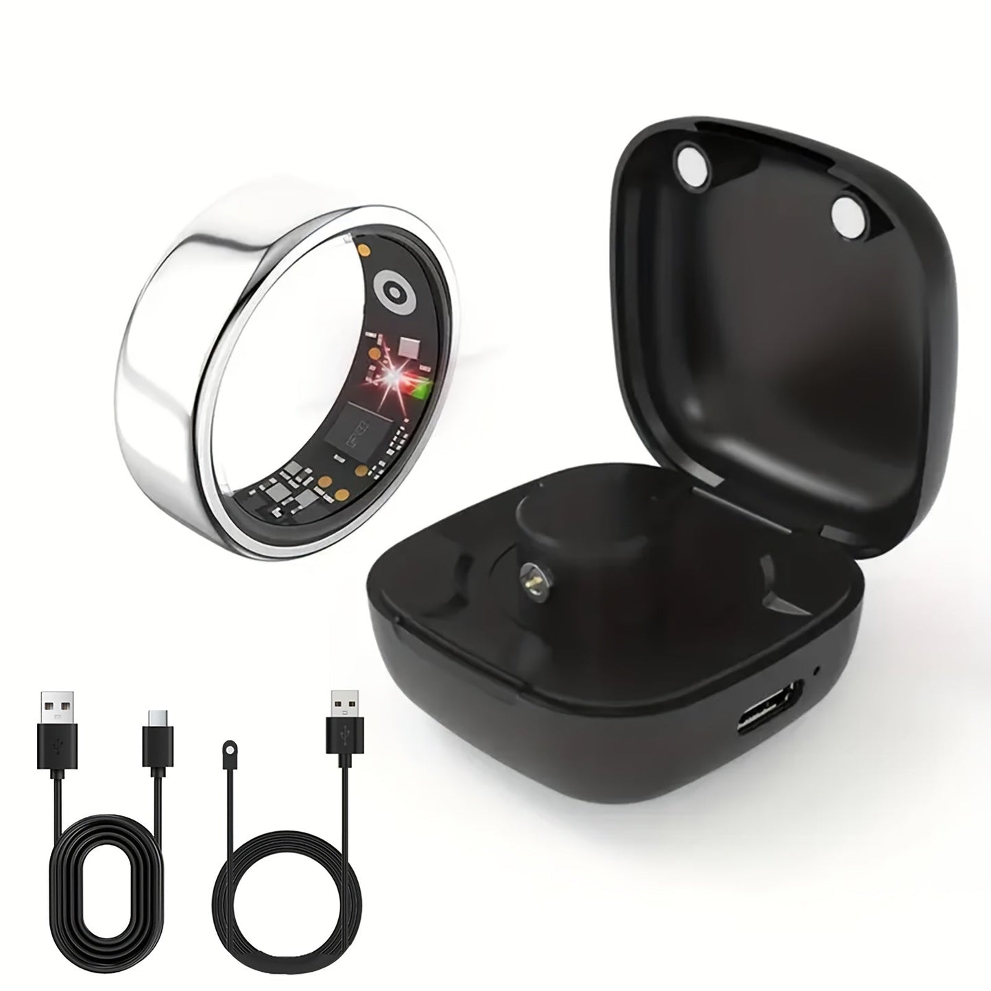 Smart Ring with Charging Case – Bluetooth 6.0 Fitness & Sleep Tracker, Steps, Calories, Remote Camera Control, iOS & Android Compatible, Sizes 7–13, Black Gold Silver