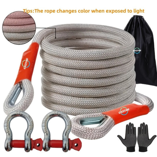 Heavy Duty Tow Rope & Hook Set 16FT - Off-Road Recovery Tow Strap with 2 Steel U-Hooks for SUV, Truck & 4x4 Vehicle Rescue