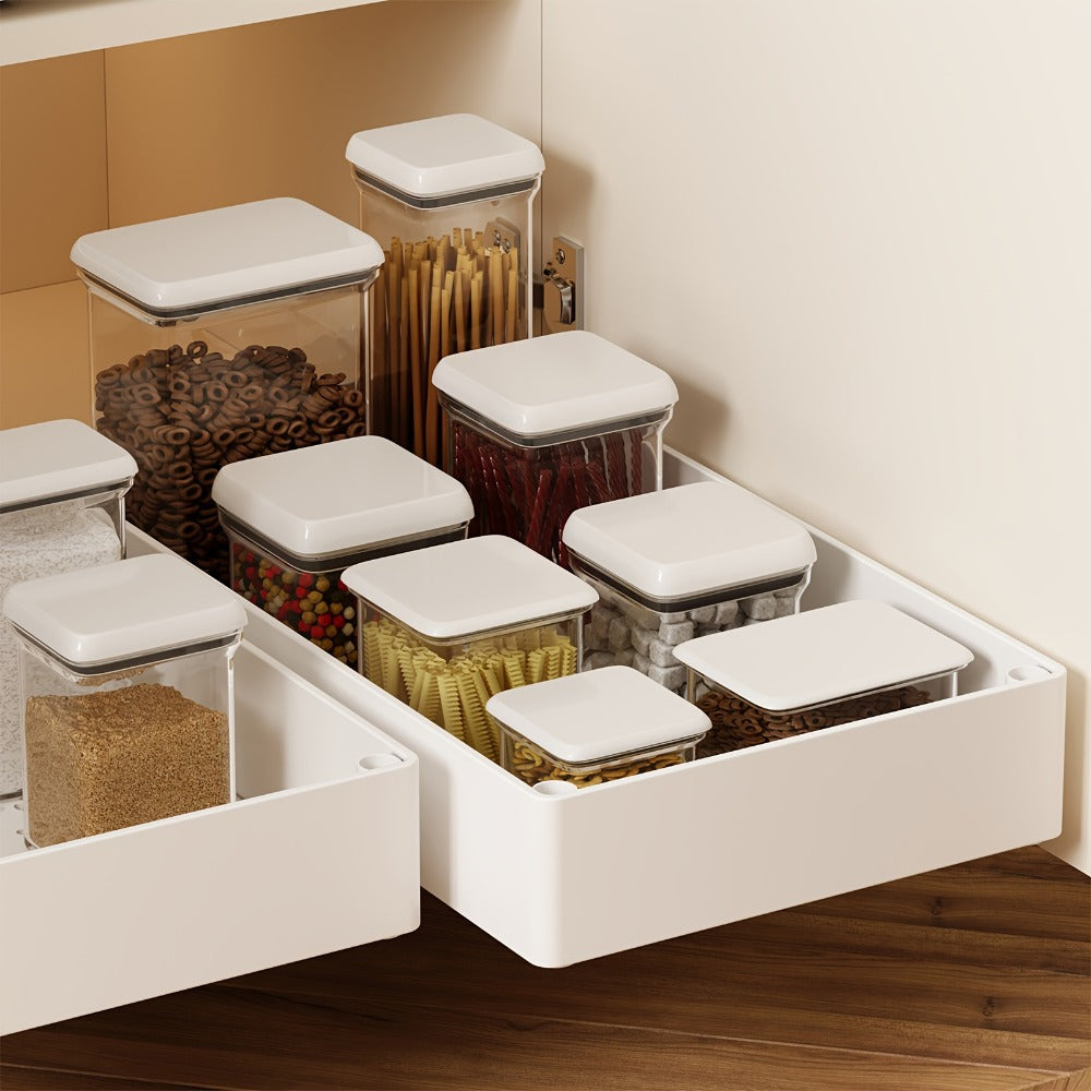 Pull-Out Cabinet Organizer with Sliding Storage Tray in White, Black or Grey for Shelf Organization