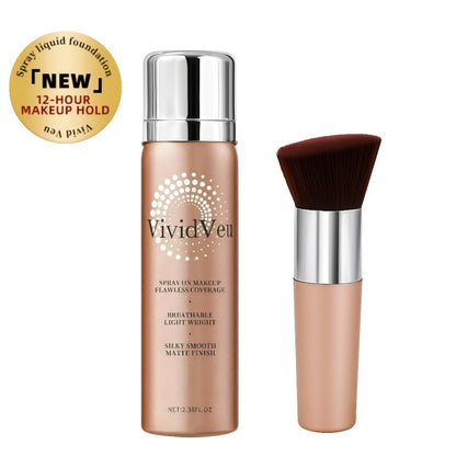 Spray-On Liquid Foundation Bottle with Matching Face Brush in Four Shades from Natural to Porcelain