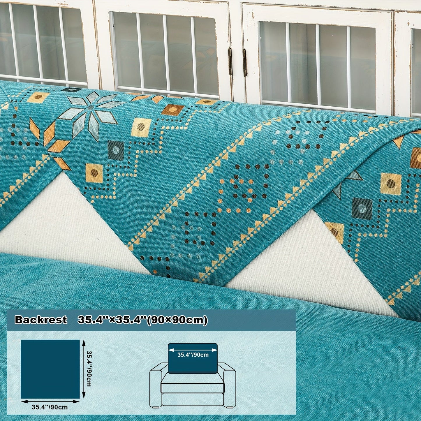 Sofa Cover Bohemian Geometric Panels for 1 to 4 Seats, Armrest or Backrest in Five Color Options
