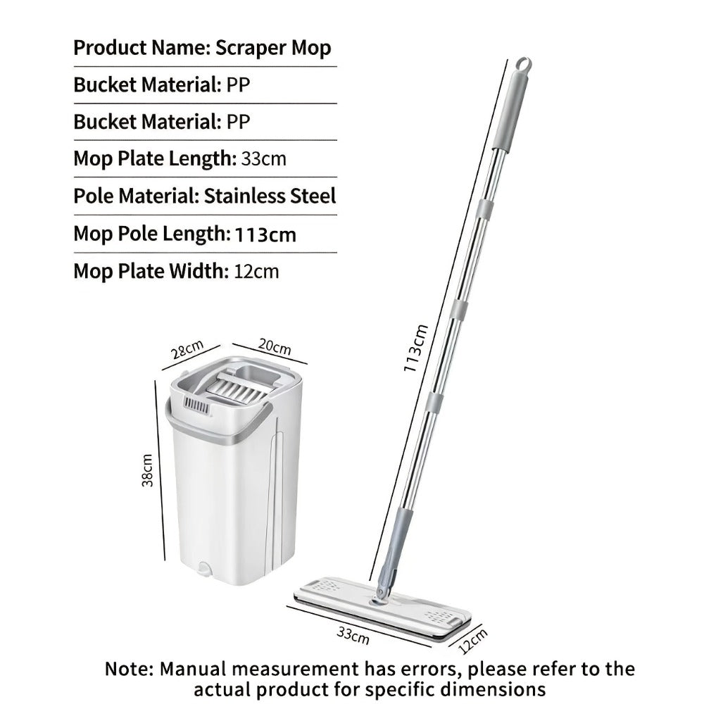 Eight-Piece Flat Mop and Bucket Set with Six Microfiber Pads, Cleaning Gloves and Hands-Free Wringer