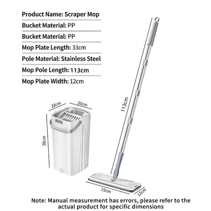 Eight-Piece Flat Mop and Bucket Set with Six Microfiber Pads, Cleaning Gloves and Hands-Free Wringer
