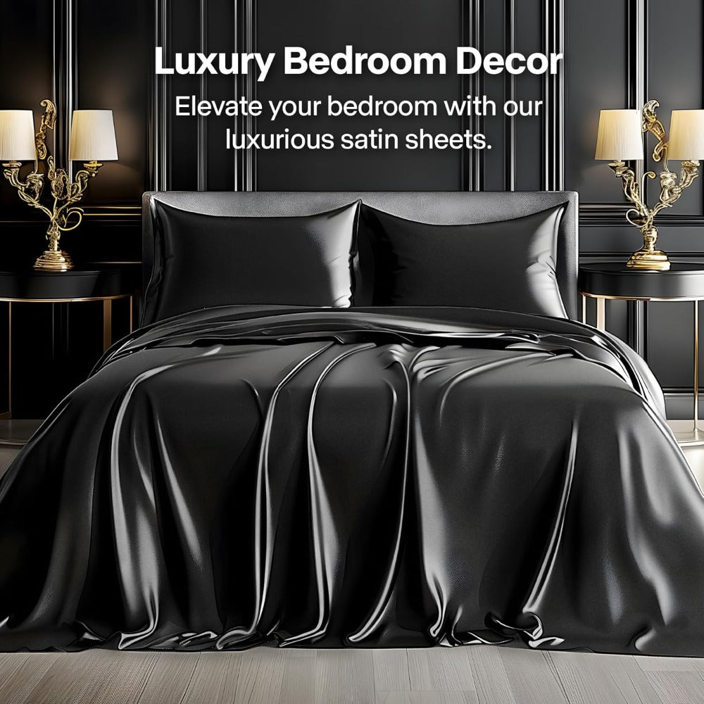 Satin Bed Sheets Set 2100TC Ultra Soft 3/4pcs – Silky Smooth Breathable Satin Bedding for Twin Full Queen King, 5-Star Luxury Hotel Experience, Solid Color, 7 Colors Available