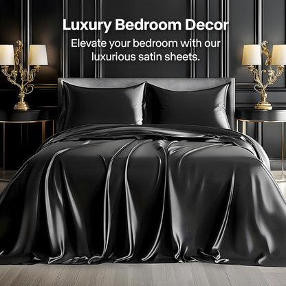 Satin Bed Sheets Set 2100TC Ultra Soft 3/4pcs – Silky Smooth Breathable Satin Bedding for Twin Full Queen King, 5-Star Luxury Hotel Experience, Solid Color, 7 Colors Available