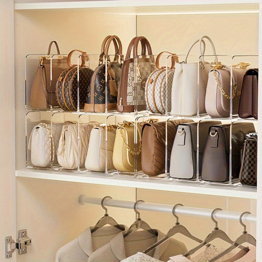 Purse Organizer for Closet 4-Pack – Clear Plastic Bag Storage Divider Shelf, Handbag Holder for Wardrobe, Bedroom, Dormitory, Holds 8–16 Bags
