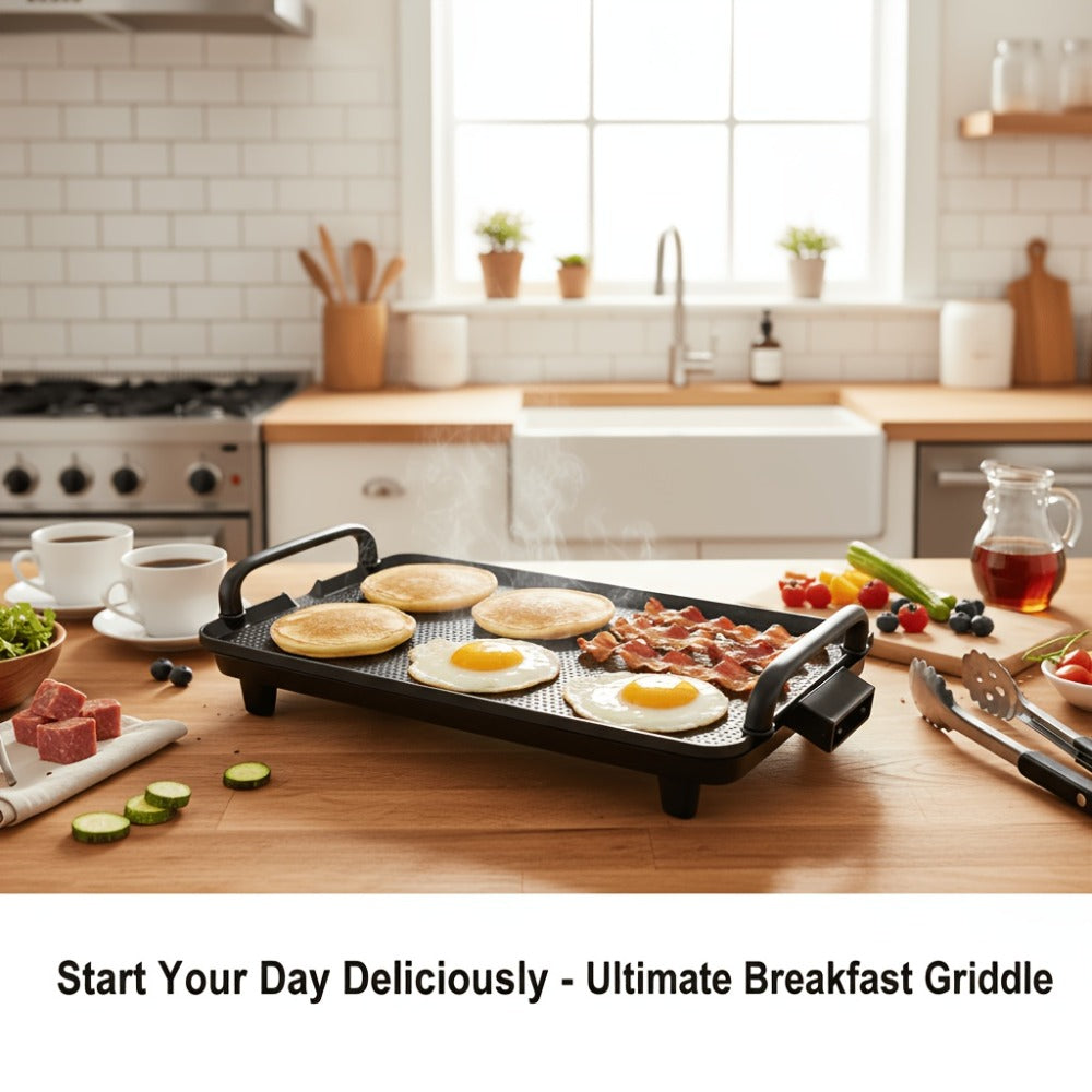Rectangular Electric Griddle in 15.35 x 8.66 or 22.83 x 10.24 Inches with End Handles and Drip Area