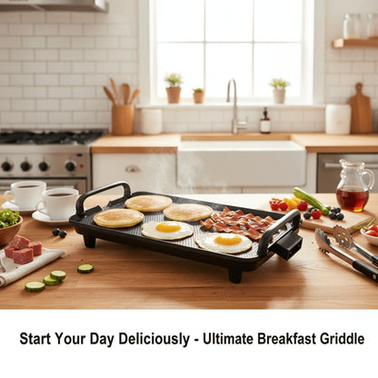 Rectangular Electric Griddle in 15.35 x 8.66 or 22.83 x 10.24 Inches with End Handles and Drip Area