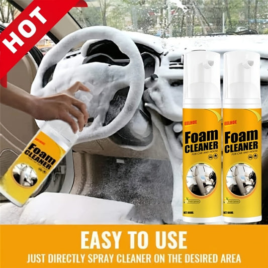 Car Interior Foam Cleaner Spray Kit 6.76oz | Multi-Surface Auto Detailing Cleaner for Dashboard Steering Wheel Seat Plastic Panel | Wash-Free Decontamination Foam with Sponge & Towel Set
