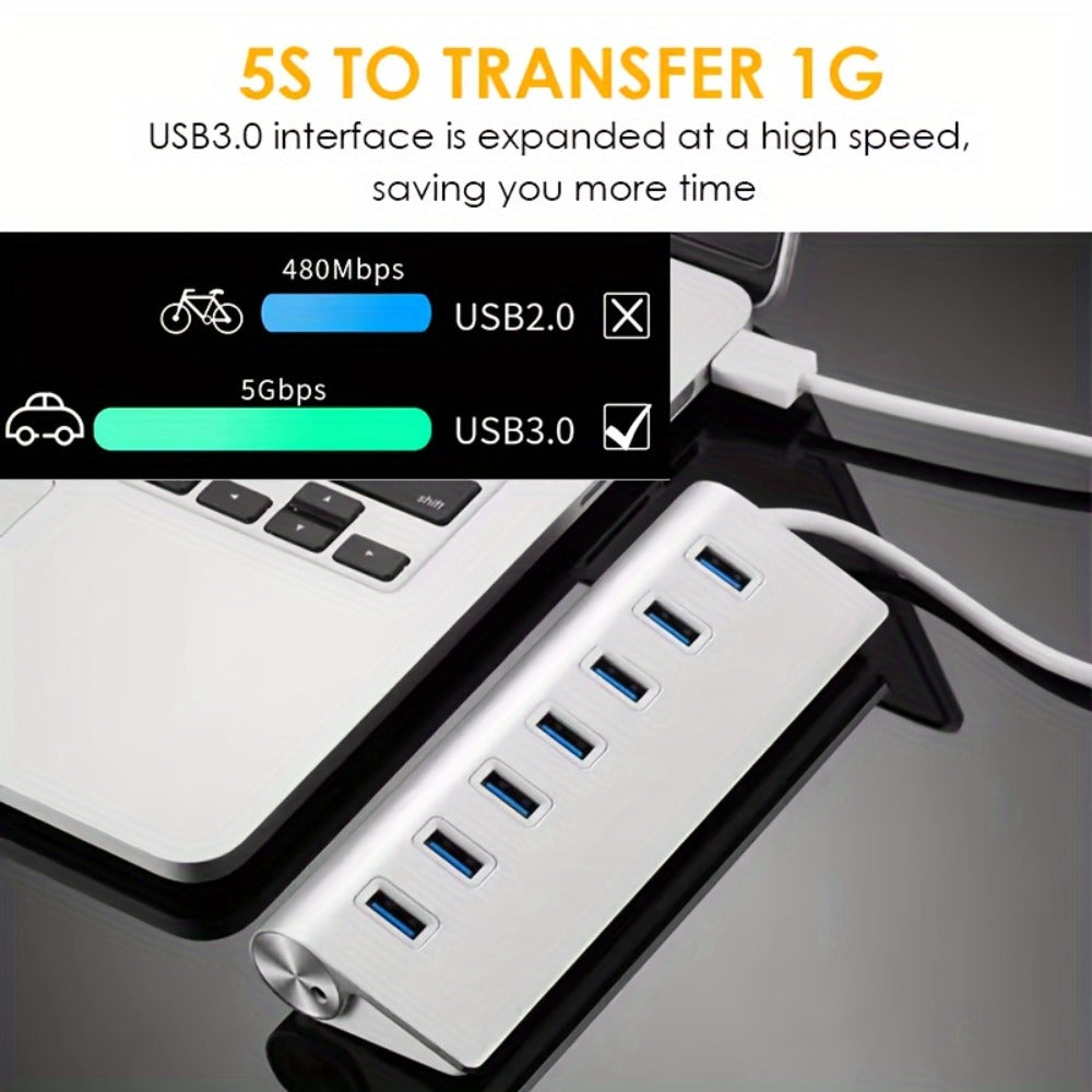 7-Port USB 3.0 Hub 5Gbps Data Splitter for Office, PC, Laptop, MacBook – High-Speed USB Expander with Individual Port Extension, Plug and Play, No Driver Needed