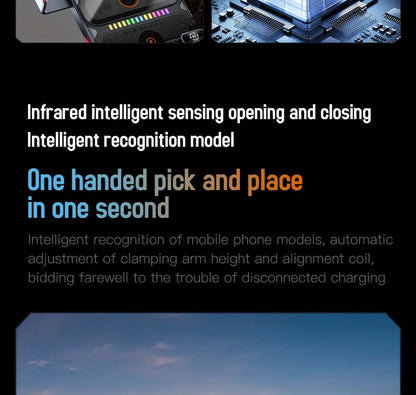 Car Wireless Charger 15W Auto-Align Smart Sensor FOD Detection Auto-Sensing Infrared Clamp 4mm Case Friendly Rotating Air Vent Mount for iPhone 17 16 15 14 Pro Max, Samsung Galaxy S24 S23 & All Qi Devices – Wired Backup Included