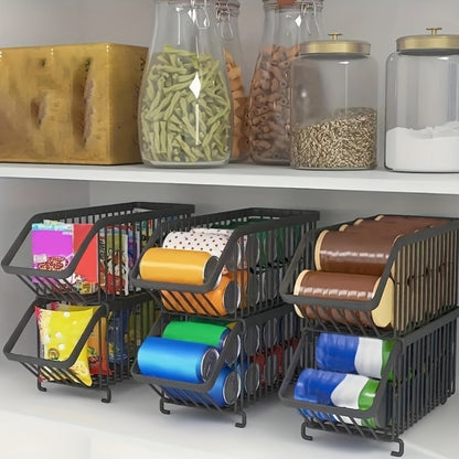 Soda Can Rack Kitchen Organizer 6-Piece Black Iron Stackable Set for Refrigerator, Pantry or Cabinet