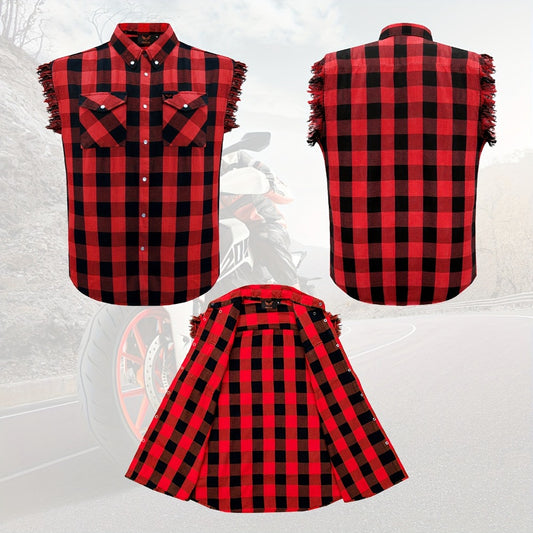 Men's Plaid Sleeveless Shirt with Fringe Hem, Checkered Cotton Button-Up Vest Top, Crew Neck Regular Fit for Streetwear Beach Vacation, Sizes M-XXXXL, Multi-Color