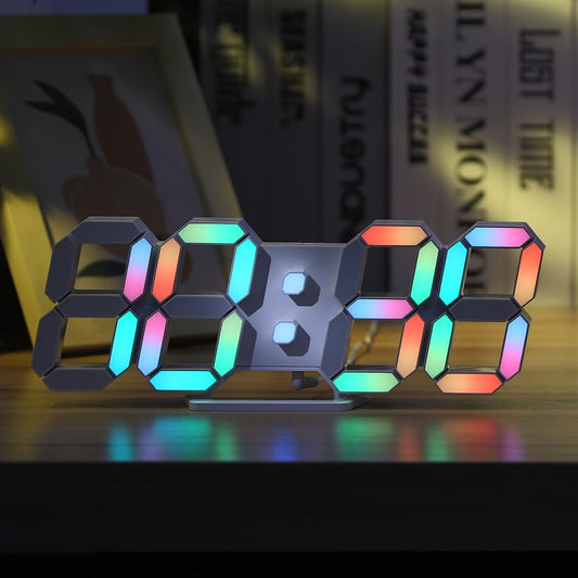 Digital Wall Clock RGB Neon LED 9.7" Large Display – Aesthetic Alarm Clock with Remote Control, Adjustable Brightness, Date & Temperature Display for Bedroom, Living Room, Office & Gym