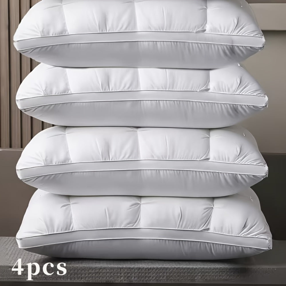 Pillow Set in 2 or 4 Pieces with Quilted Square Profile, Polyester Fill and White or Gray Covers