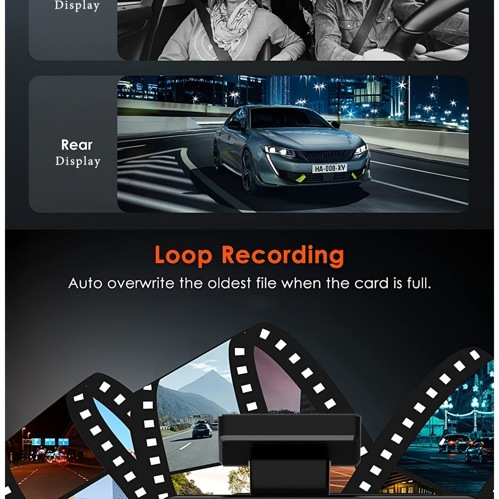 3 Channel Dash Cam Front Rear Inside 1440P+1080P+1080P with 64GB SD Card, Super Night Vision, Loop Recording, G-Sensor, Motion Detection, 24-Hour Parking Mode
