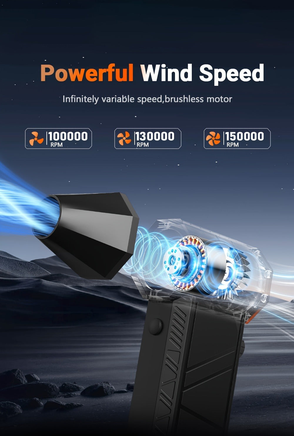 Electric Air Duster 150000RPM 200g Thrust Turbine Blower with Brushless Motor, 3-Speed 100K/130K/150K RPM – High-Pressure Cordless Dust Collector for Computer, Keyboard, Car & Outdoor Cleaning