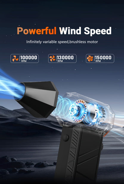 Electric Air Duster 150000RPM 200g Thrust Turbine Blower with Brushless Motor, 3-Speed 100K/130K/150K RPM – High-Pressure Cordless Dust Collector for Computer, Keyboard, Car & Outdoor Cleaning