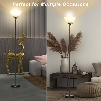 Single-Head Black Torchiere Floor Lamp with Upward Bowl Shade, Rotary Switch and Replaceable Bulb Socket