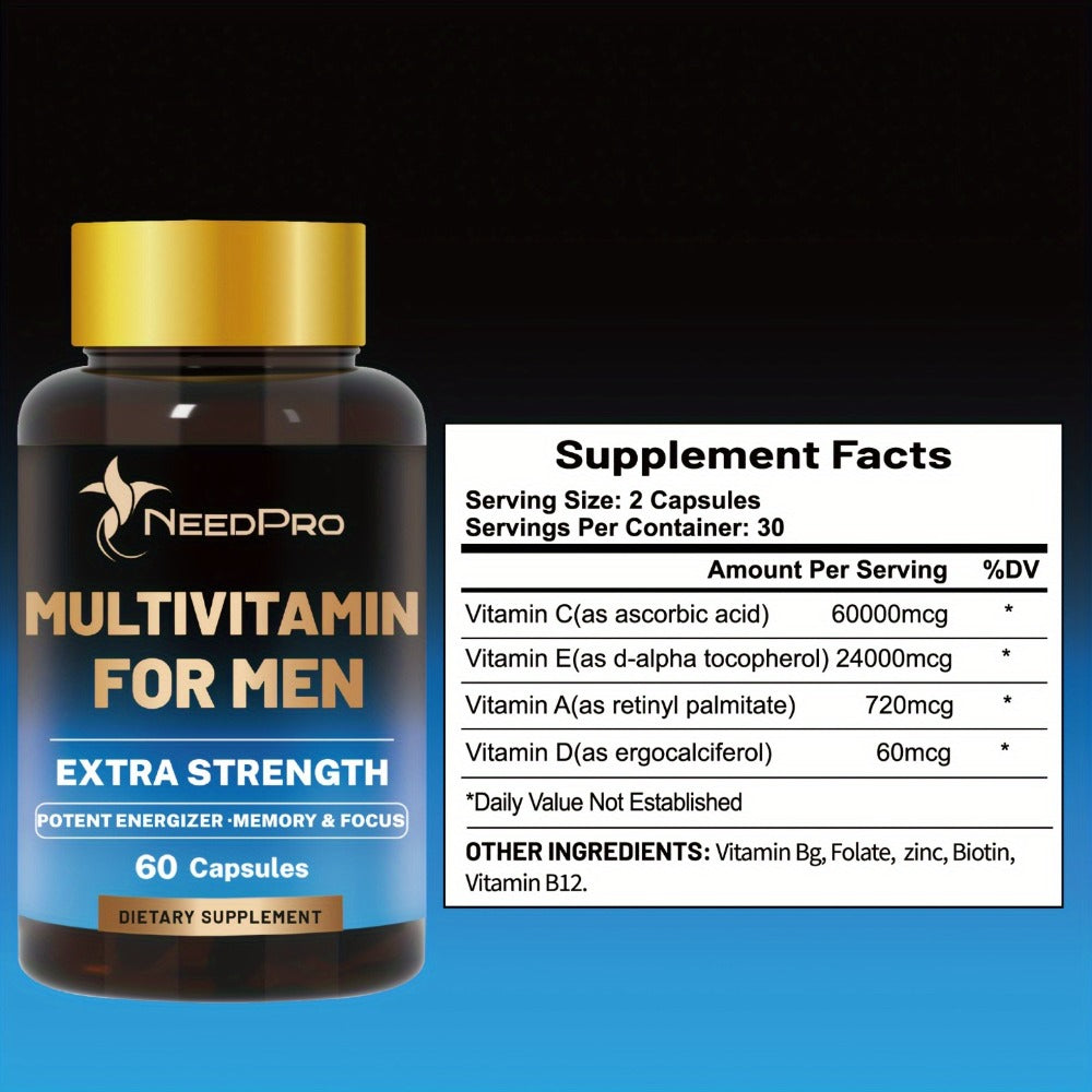 Dietary Supplement Men’s Multivitamin Capsules with Vitamins A, C, D, B6, B12, Zinc, Biotin and Folate