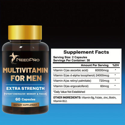 Dietary Supplement Men’s Multivitamin Capsules with Vitamins A, C, D, B6, B12, Zinc, Biotin and Folate