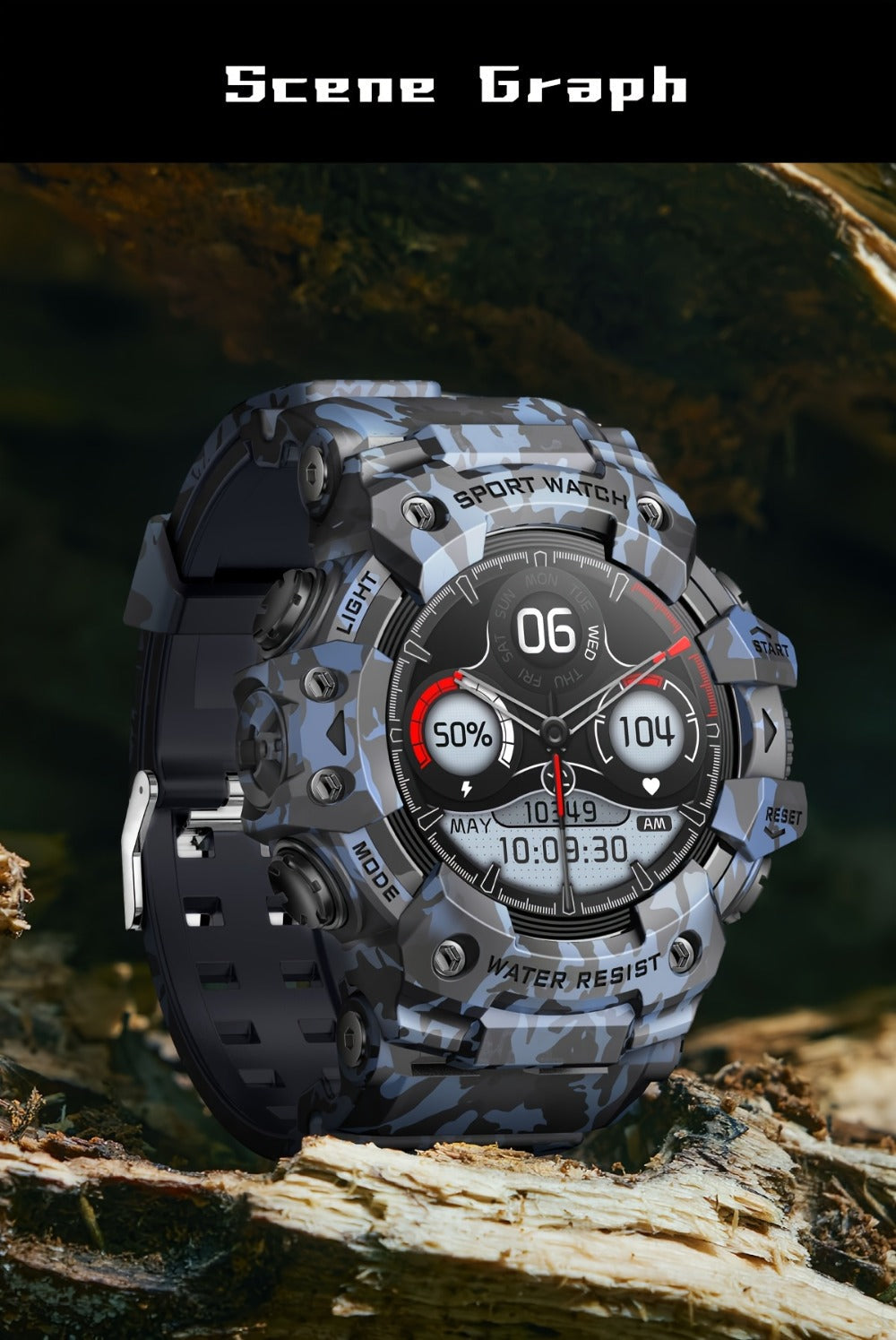 Smartwatch for Men 1.32 Inch Tactical Watch with LED Flashlight, SOS and 100+ Sport Modes in Eleven Colors