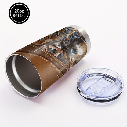 Insulated Tumbler 20oz Forest Hunting Graphic in Brown 304 Stainless Steel with Lid and Straw