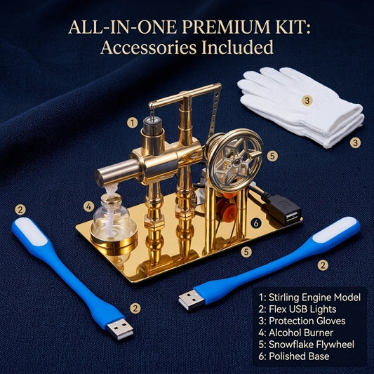 Stirling Engine Generator Kit Single Cylinder Stainless Steel – Real Working Heat Engine Model Generates Electricity, STEM Physics Experiment Toy Educational Science Gift for Teens Adults Engineers Ages 14+
