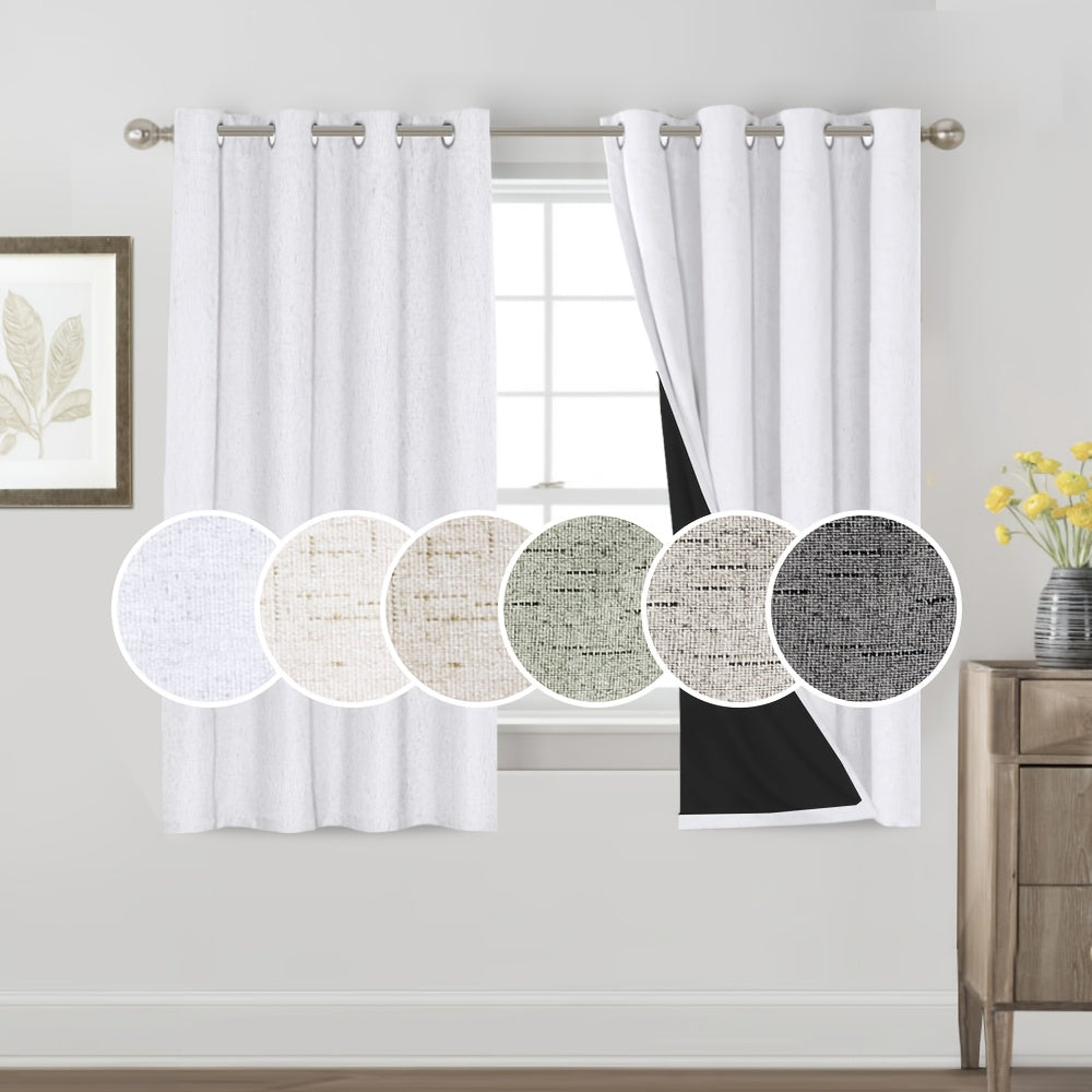 Two-Panel Linen-Textured Blackout Curtain Set in Six Colors with 52-Inch Width and Four Lengths