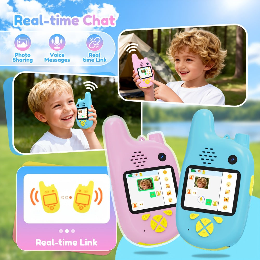 Kids Video Walkie Talkies 2 Pack with Video Call, Voice Changer & Dual Camera – Long Range Outdoor Toy, Birthday Gift for Boys Girls Age 4+, Indoor Camping Hiking Play