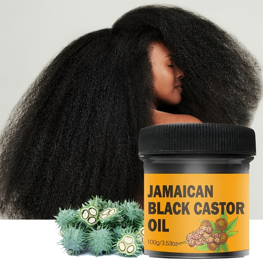 Jamaican Black Castor Hair and Scalp Oil in a 100g Wide-Mouth Jar with 3.53 oz Net Weight Label