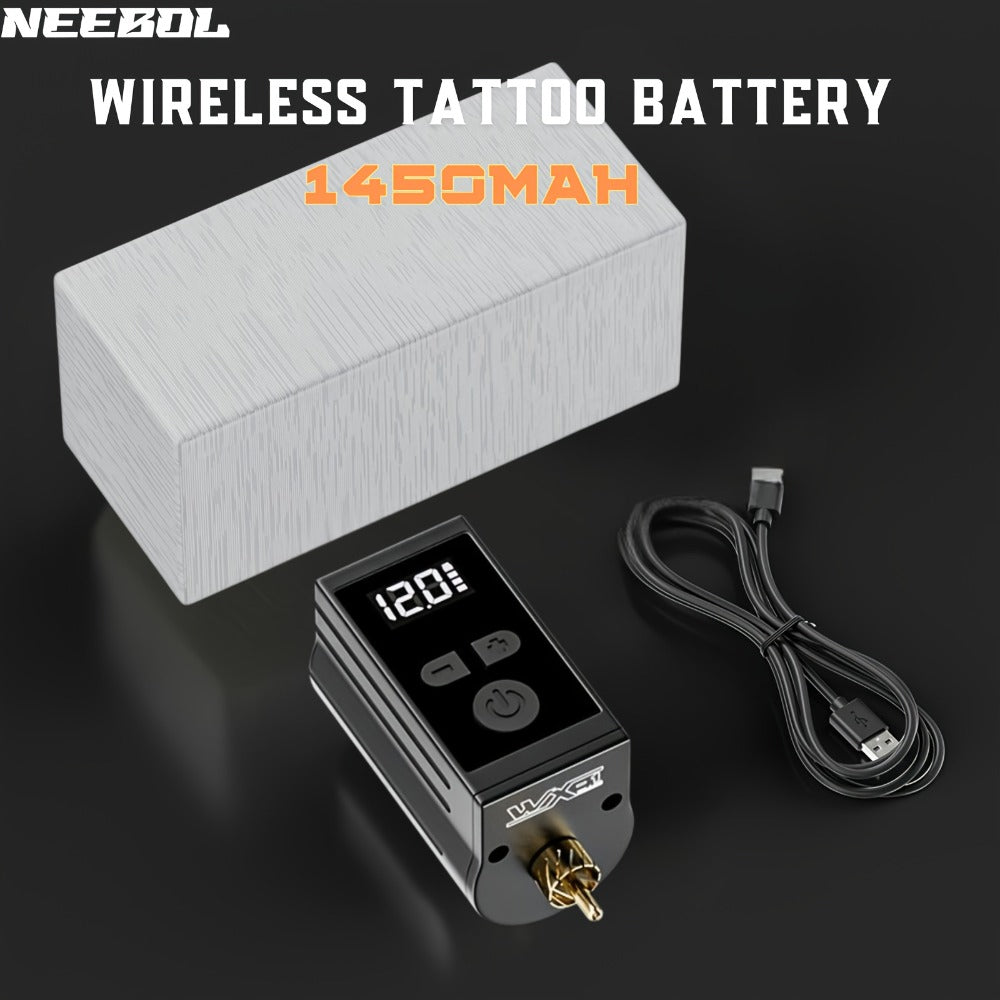 WX-1 Plus 1450mAh RCA Tattoo Power Supply with LED Display, 5–12V Control and USB-C Charging