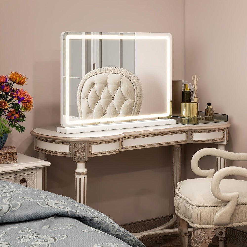 Rectangular LED Vanity Mirror with Three Light Colors and Three Size Checkouts from 13 x 17 to 32 x 22 Inches