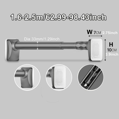 No-Drill Tension Curtain Rod with 33 mm Tube, Black, White or Grey Finish and 15.75–196.85 Inch Ranges