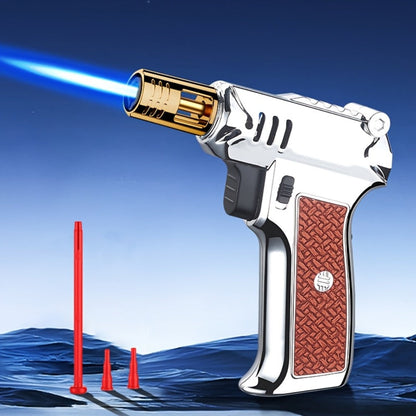 Pistol-Grip Refillable Butane Torch Lighter with Straight Flame in Black, Gold or Silver Finishes
