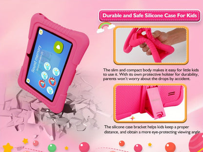 Veidoo Kids Tablet 7 Inch Eye Protection Screen 2GB RAM 32GB ROM Android WiFi Dual Camera Parental Control Educational Games Drop-Proof Silicone Cover Children Learning Tablet Pink Blue