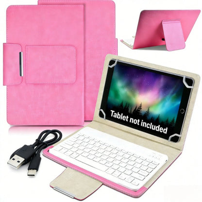 Universal Tablet Case with Wireless Keyboard 10.1 Inch – Removable Bluetooth Keyboard, PU Leather Folio Cover, Built-in Stand, Compatible with iOS Android Windows Tablets, Travel Portable Sleeve