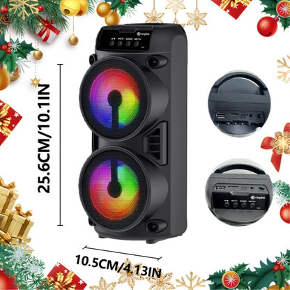 10 Inch Portable Bluetooth Speaker with RGB LED Lights & FM Radio - Heavy Bass Dual Drivers, USB Charging, Outdoor Camping Speaker, Holiday Gift for Family Friends