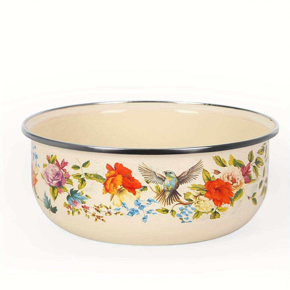 Food Storage Containers Five-Piece Enamel Bowl Set with Lids for Refrigerator, Office and Camping Use