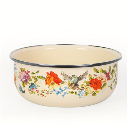 Food Storage Containers Five-Piece Enamel Bowl Set with Lids for Refrigerator, Office and Camping Use