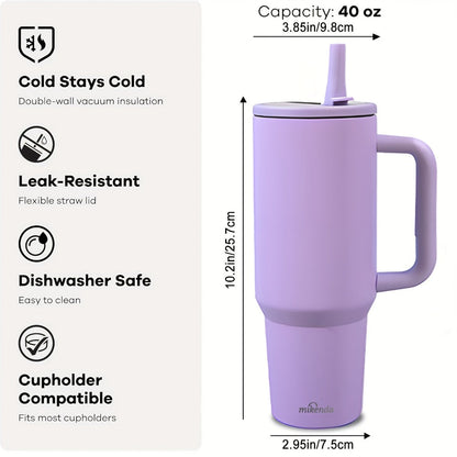 Stainless Steel Insulated Tumbler 40oz with Lid and Foldable Straw - Double Wall Vacuum Keeps Hot 12H Cold 24H, Travel Coffee Cup for Home Office Car and Outdoor, Available in 6 Colors, Great Gift for Men and Women