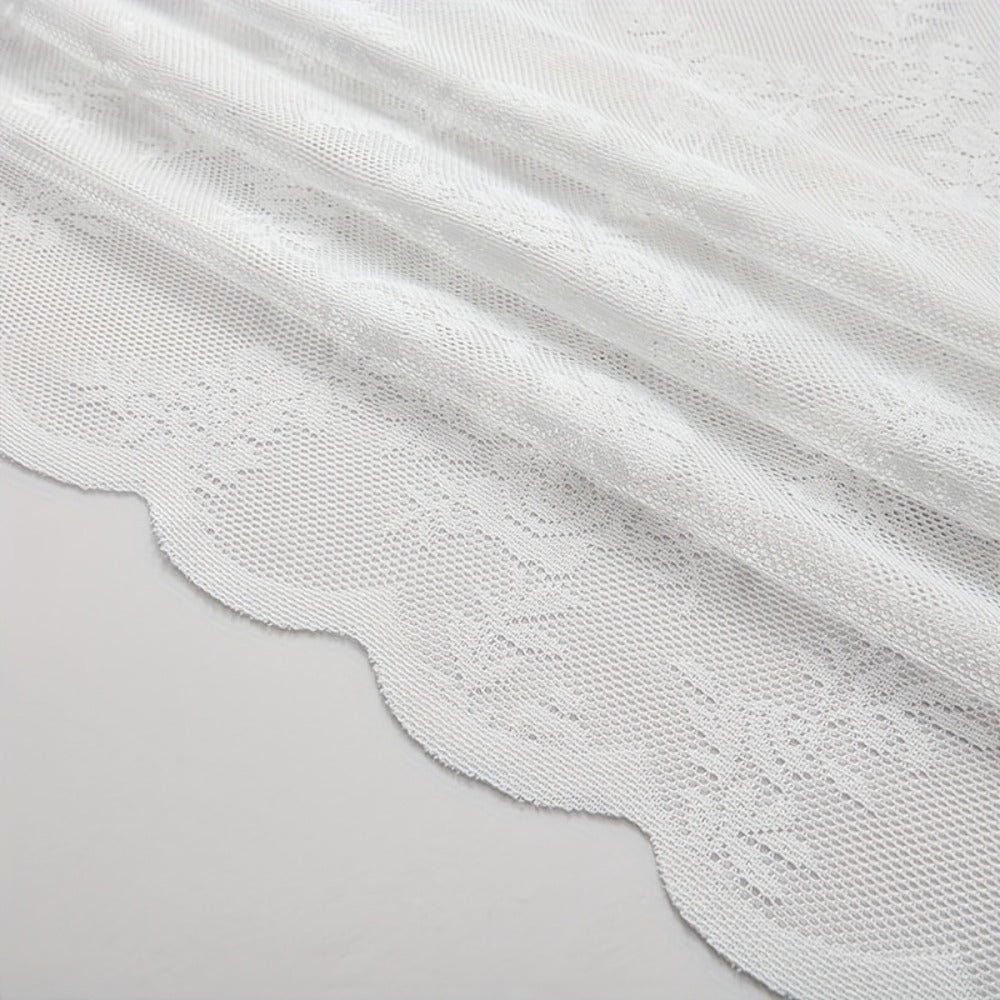 Two-Panel Floral Lace Window Curtain Set with Rod-Pocket Top, Three Colors and Six Metric Size Options