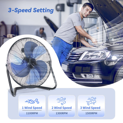 Industrial Floor Fan High Velocity, 3-Speed Heavy Duty Metal Cradle Fan with 360° Tilt, Multiple Sizes Available, Powerful Air Circulation Fan for Warehouse, Workshop, Garage, Factory and Basement