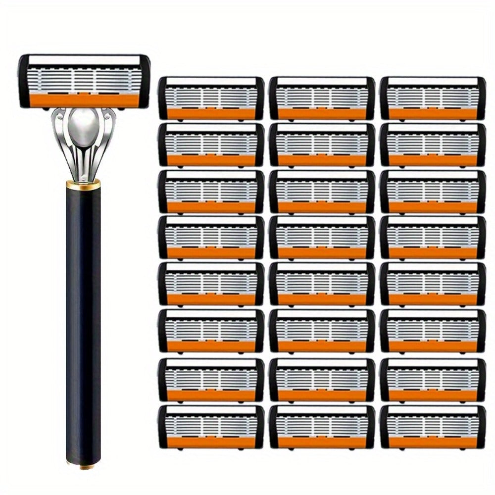 Metal Safety Razor Set with Washable Anti-Slip Handle and 24 or 36 Replacement Blades for Daily Shaving