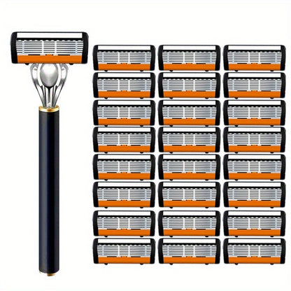 Metal Safety Razor Set with Washable Anti-Slip Handle and 24 or 36 Replacement Blades for Daily Shaving