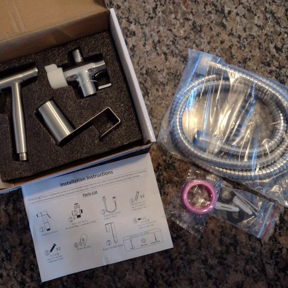Wall-Mounted Handheld Bathroom Sprayer Set with Bracket, Flexible Hose and Teflon Tape for Home and Everyday Use