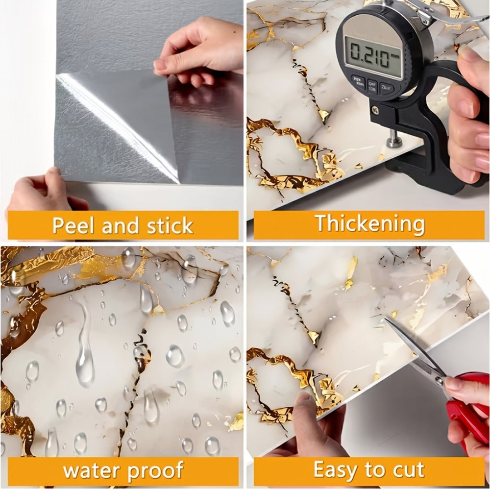 Marble Gold-Vein Wall Tile Sticker Set with 30 cm Panels, Four Colors and 50- or 100-Piece Packs