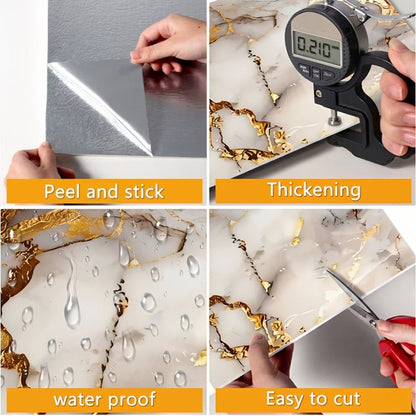 Marble Gold-Vein Wall Tile Sticker Set with 30 cm Panels, Four Colors and 50- or 100-Piece Packs