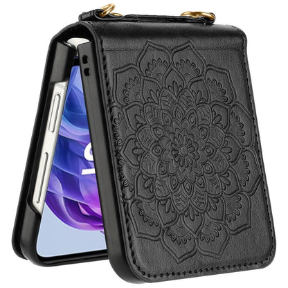 Phone Case Floral PU Leather Cover with Detachable Crossbody Lanyard for Motorola Razr and Razr Plus 2024