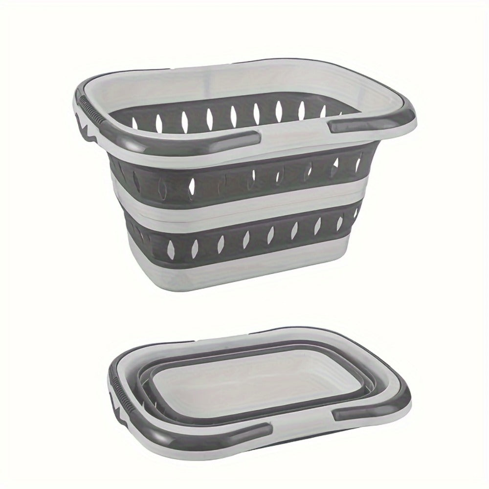 Grey Collapsible Laundry Basket with Dual Carry Handles, 50 cm Length and Flat-Folding Frame